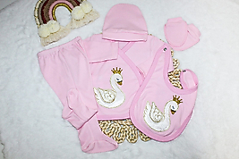 Kuğu  temalı kız bebek 5'li hastane çıkış seti