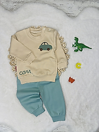 Araba nakışlı Erkek bebek 2 ‘li takım