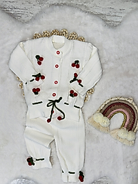 Triko kiraz temalı kız bebek 2’li takım