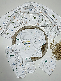 Battaniyeli, Kuş nakışlı kız bebek hastane çıkış seti