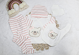 Fiyonklu ayıcık temalı kız bebek ikili takım