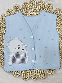 Ponponlu mavi renk  bebek yelek