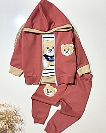 Bear nakışlı Erkek bebek 3’lü takım