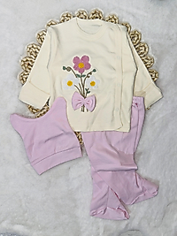 Fiyonklu nakışlı Kız bebek hastane çıkışı