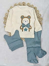 Ayıcık nakışlı papyonlu Erkek bebek Hastane çıkışı