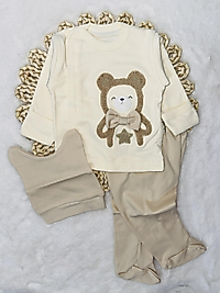 Ayıcık nakışlı papyonlu Erkek bebek Hastane çıkışı