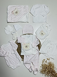 Ayıcık  nakışlı  kız bebek hastane çıkış seti