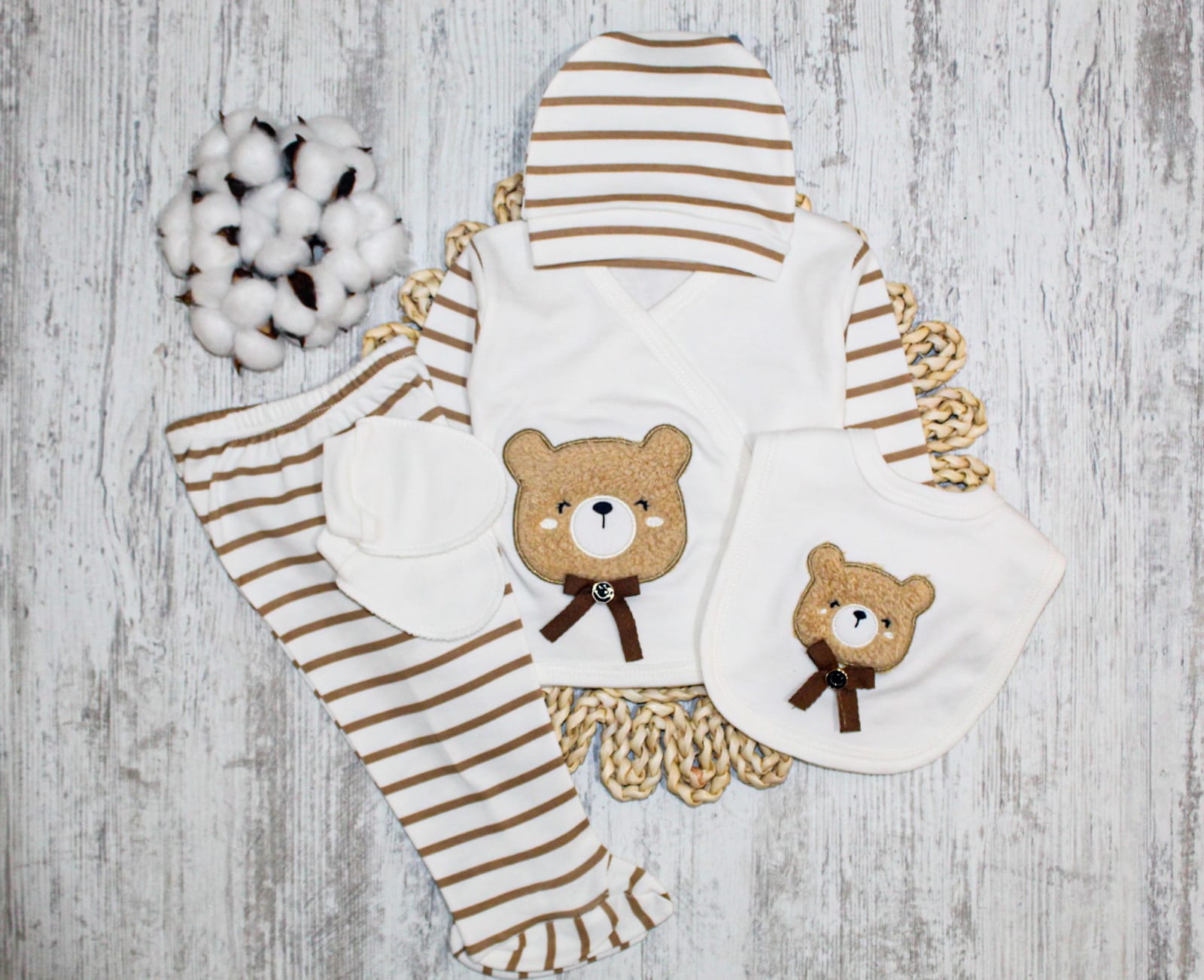 Ayıcık nakışlı erkek bebek Hastane çıkışı