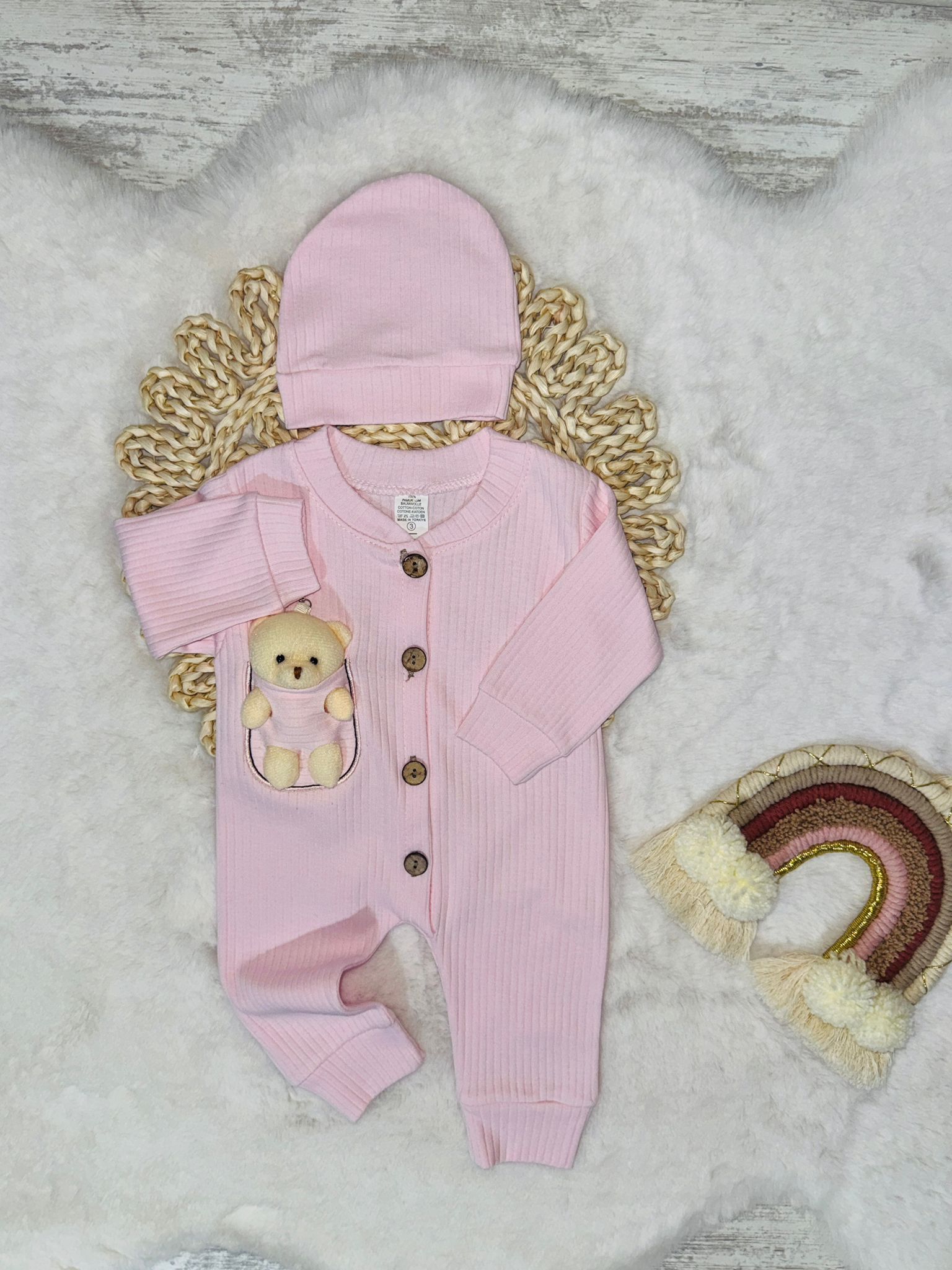 Pembe renkli ayıcıklı kız ikili takım