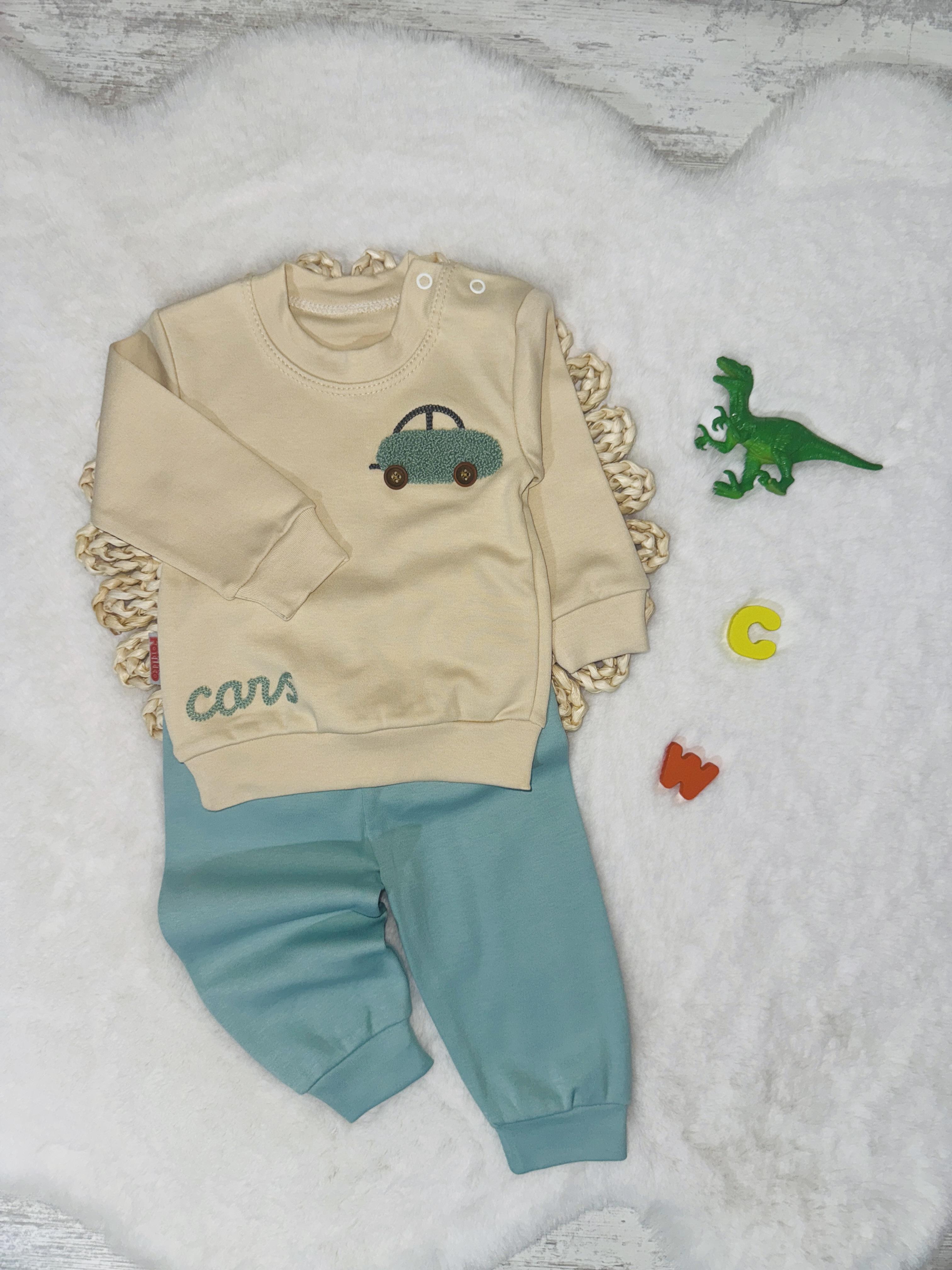 Araba nakışlı Erkek bebek 2 ‘li takım