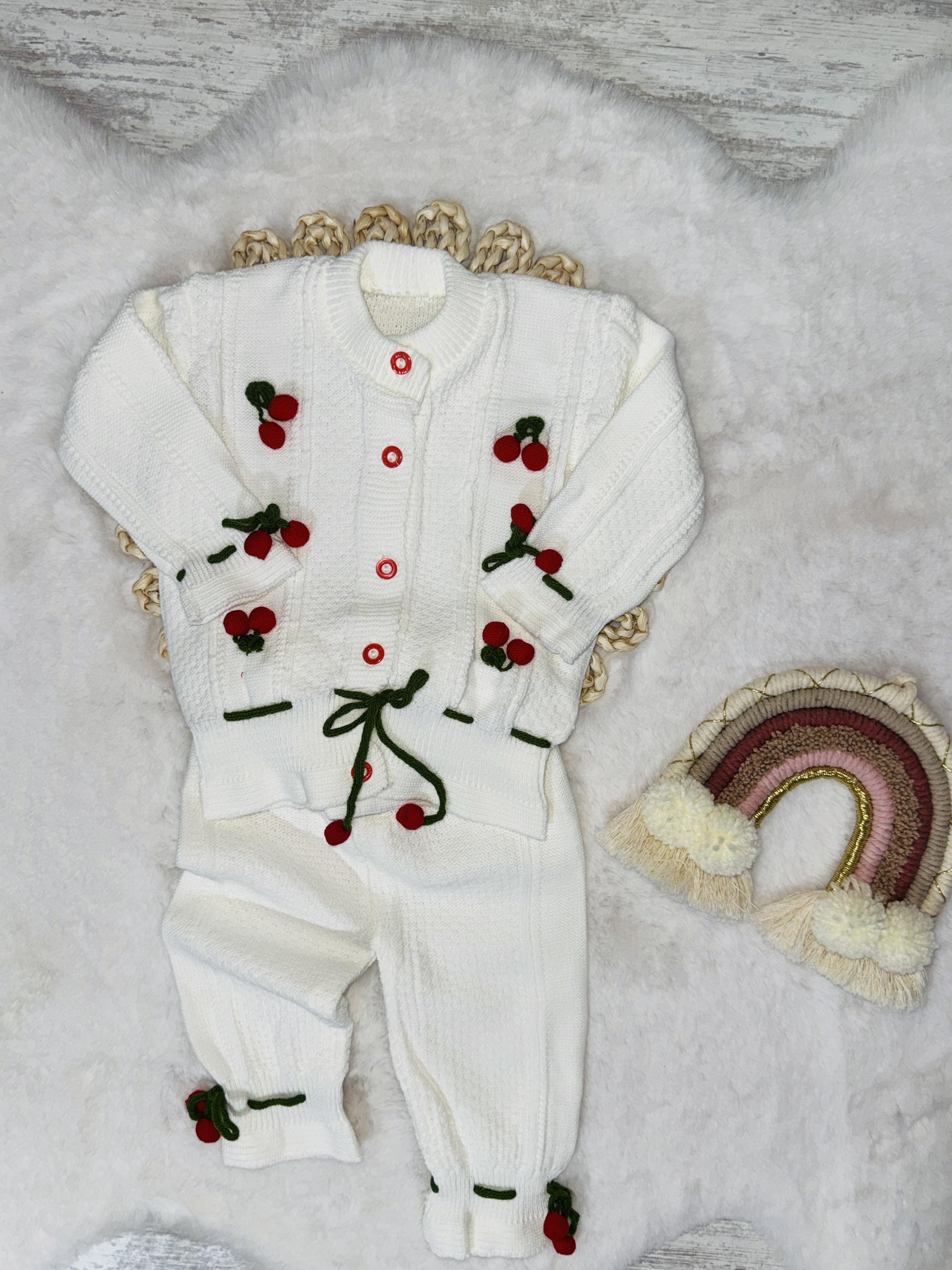 Triko kiraz temalı kız bebek 2’li takım