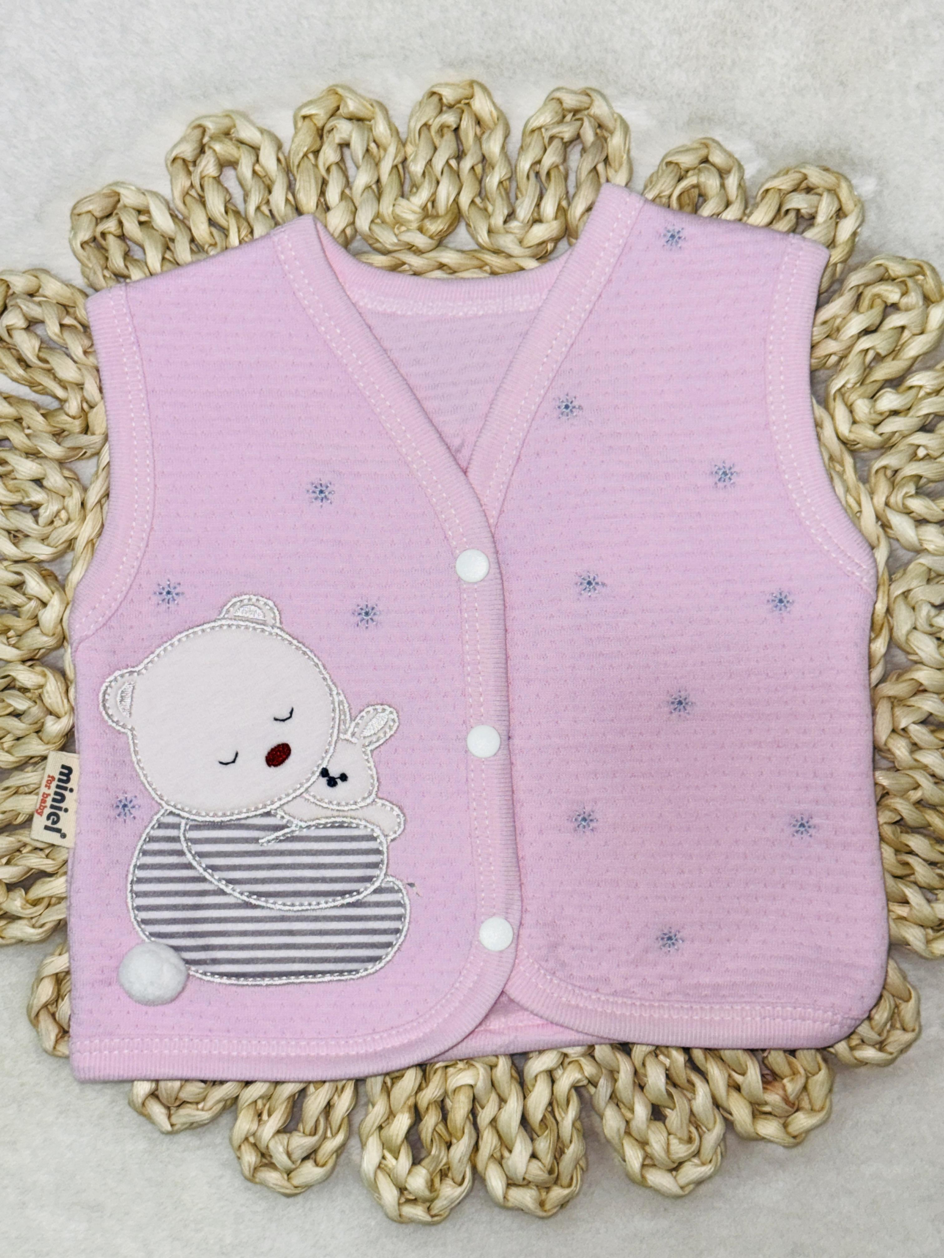 Ponponlu pembe renk Bebek yelek