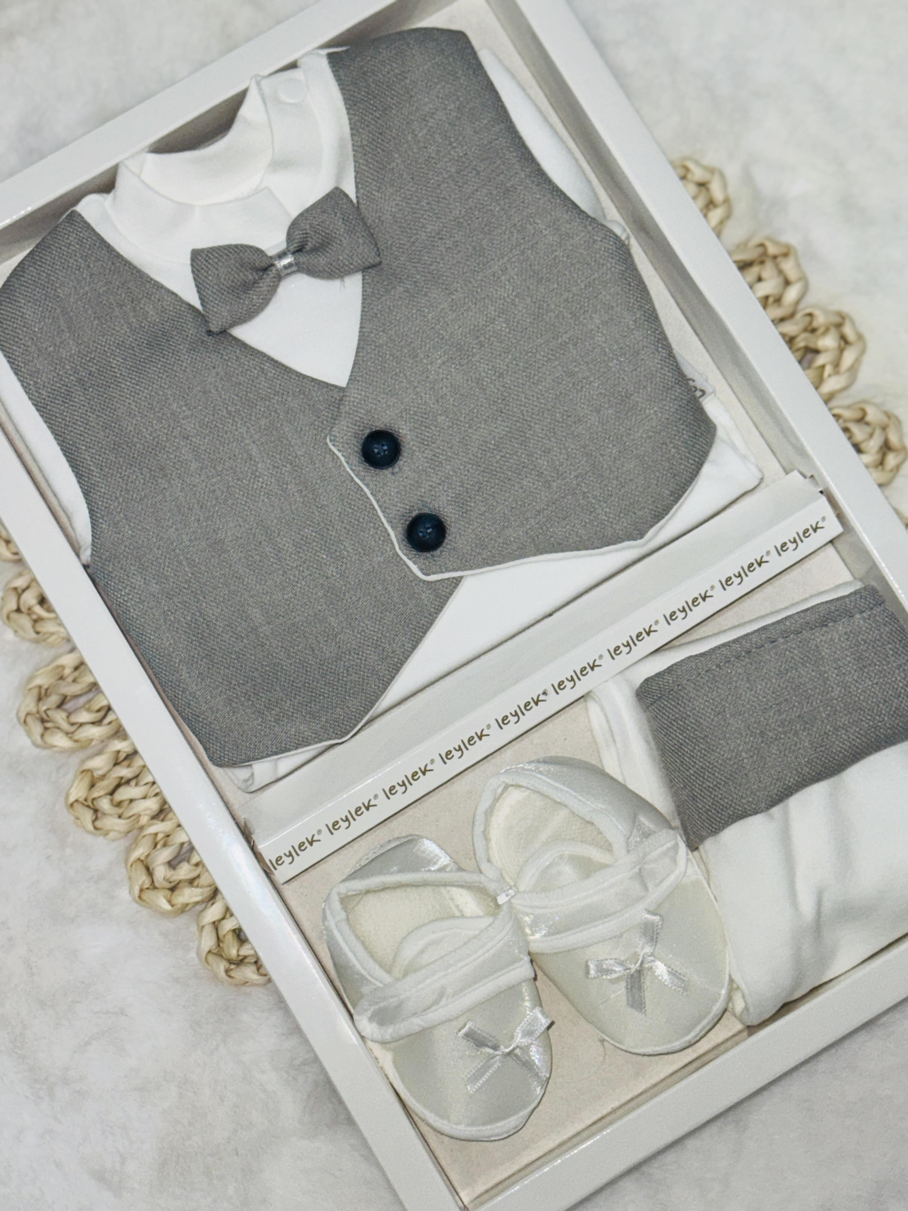 Erkek bebek gri renk Mevlit takımı