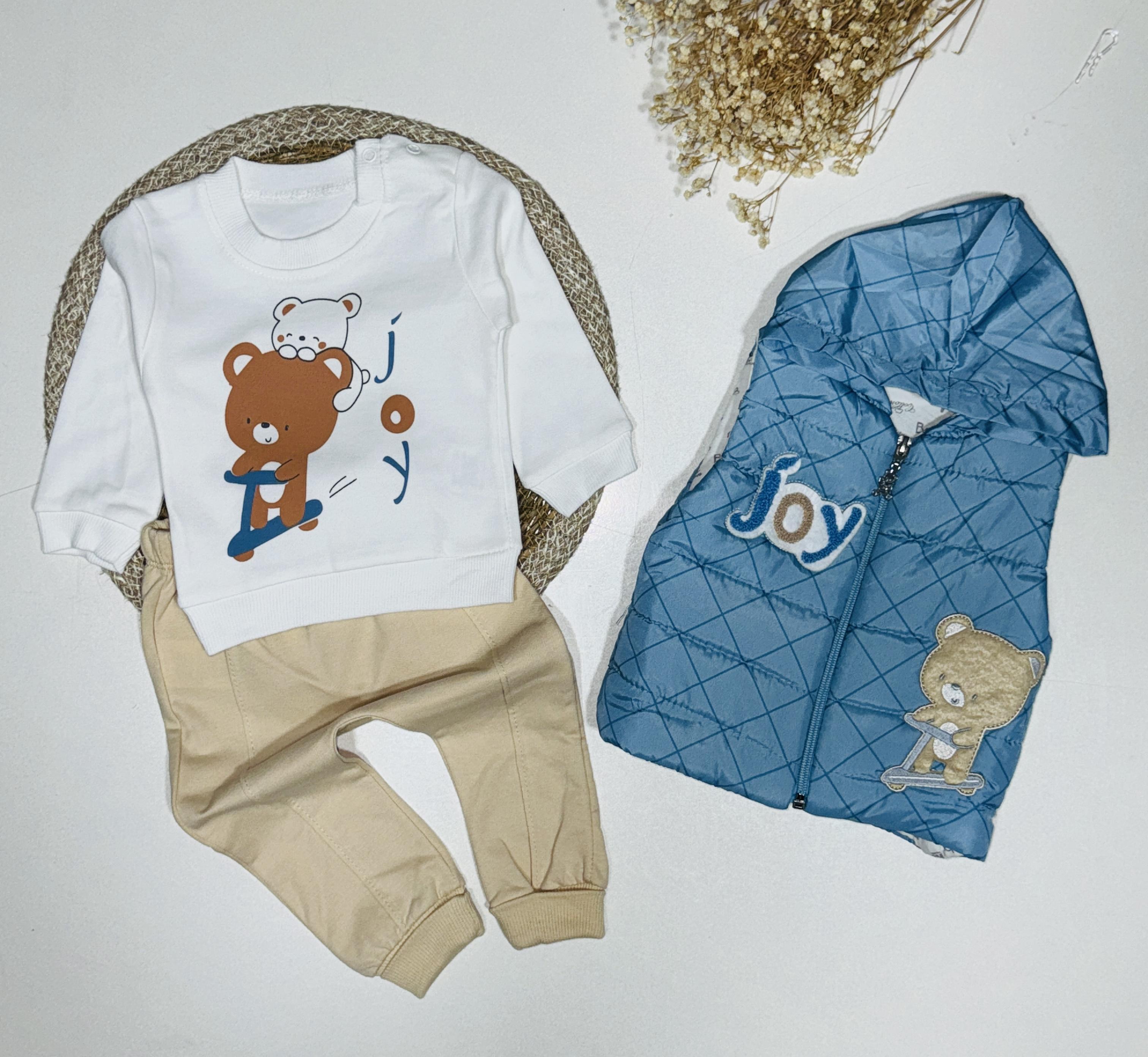 Bear temalı  erkek bebek 3’lü takım