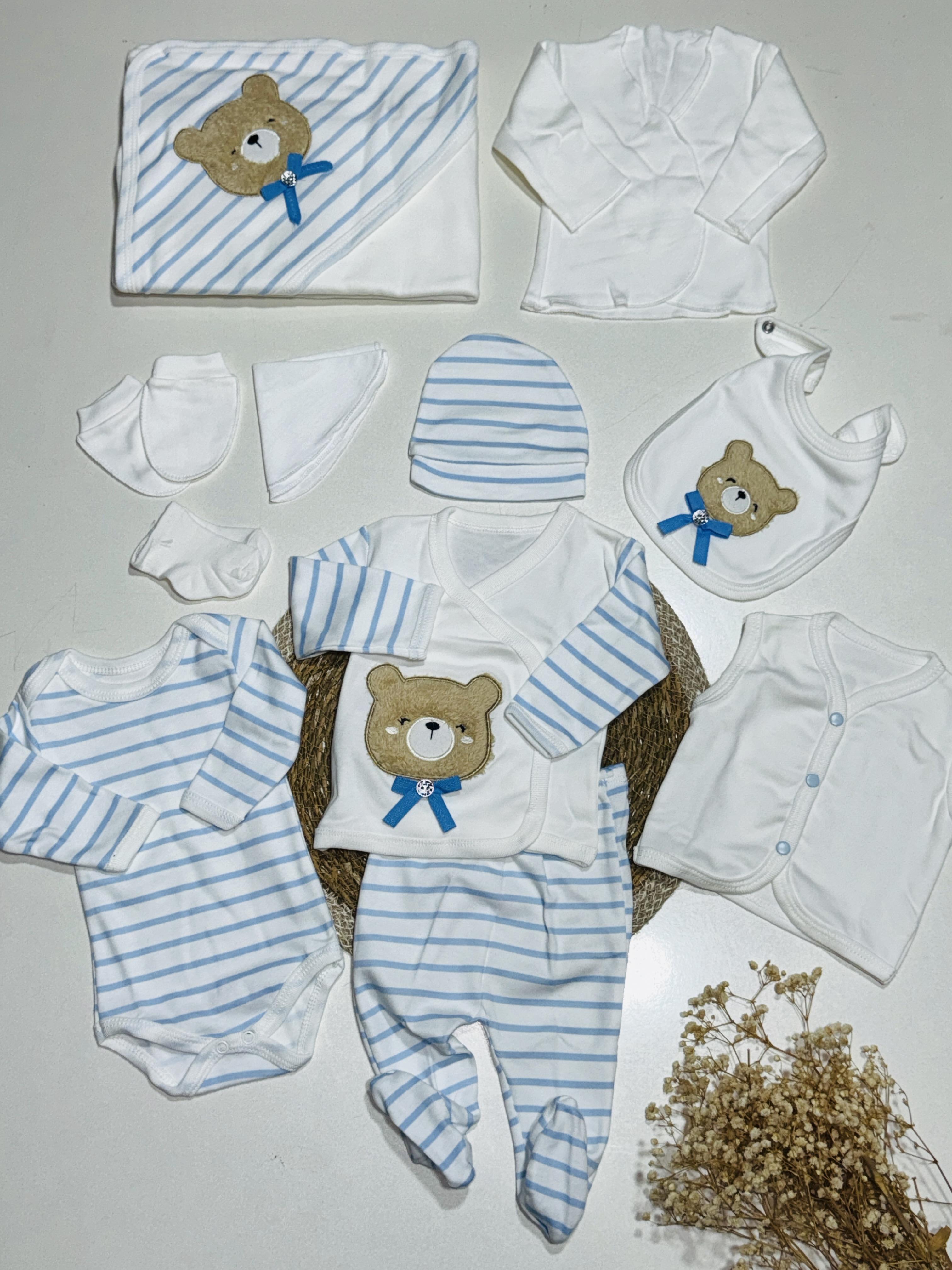 Ayıcık nakışlı erkek bebek hastane çıkışı