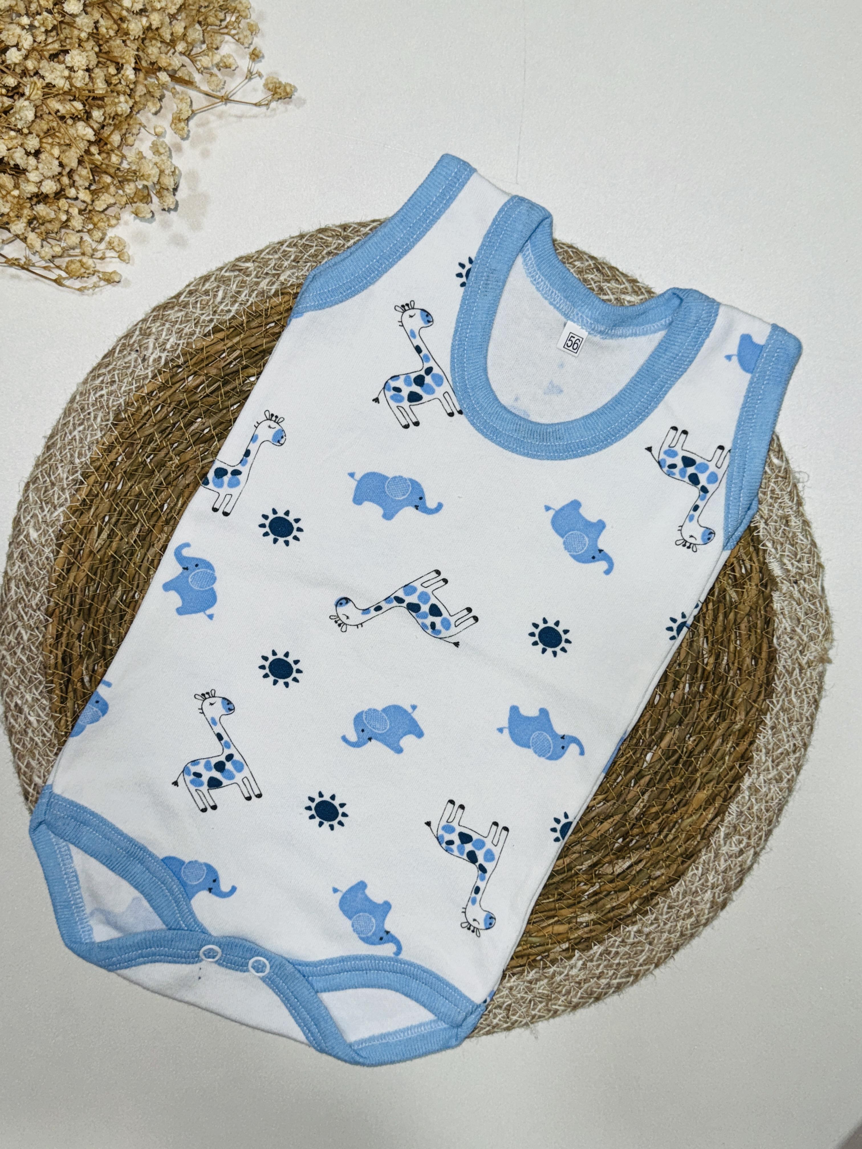 Fil temalı mavi renk çıtçıtlı badi