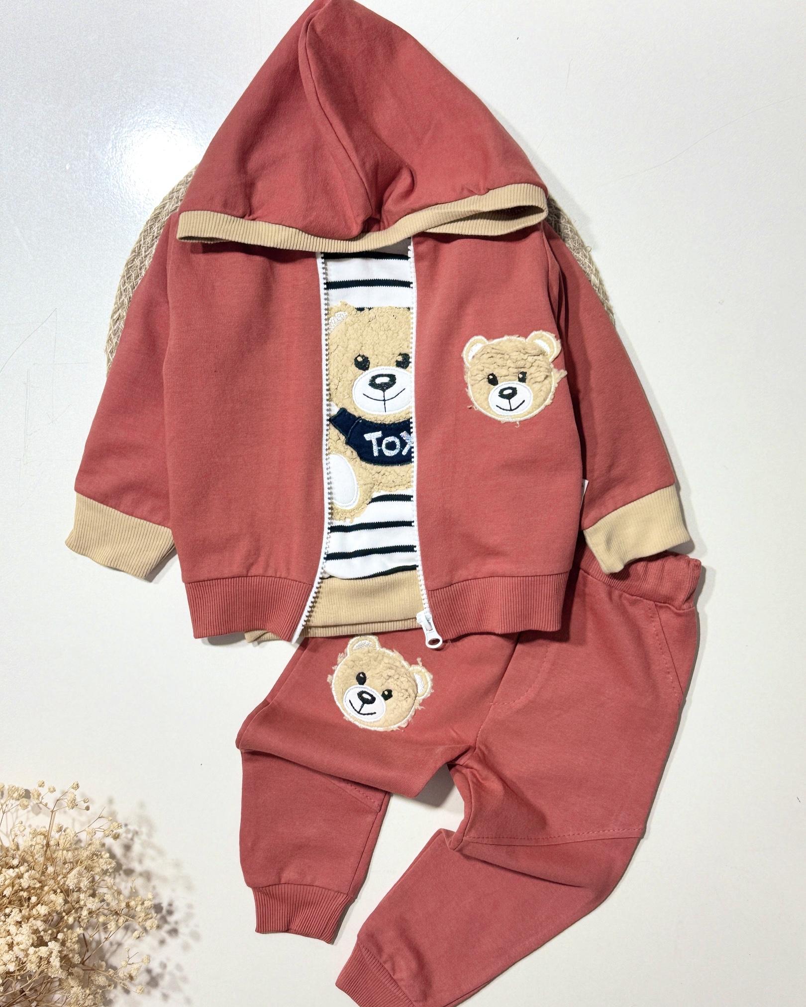 Bear nakışlı Erkek bebek 3’lü takım